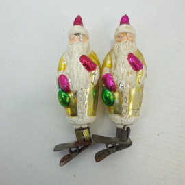 Ёлочная игрушка на прищепке, стекло "Дед мороз" (СССР), сколы трубочек.